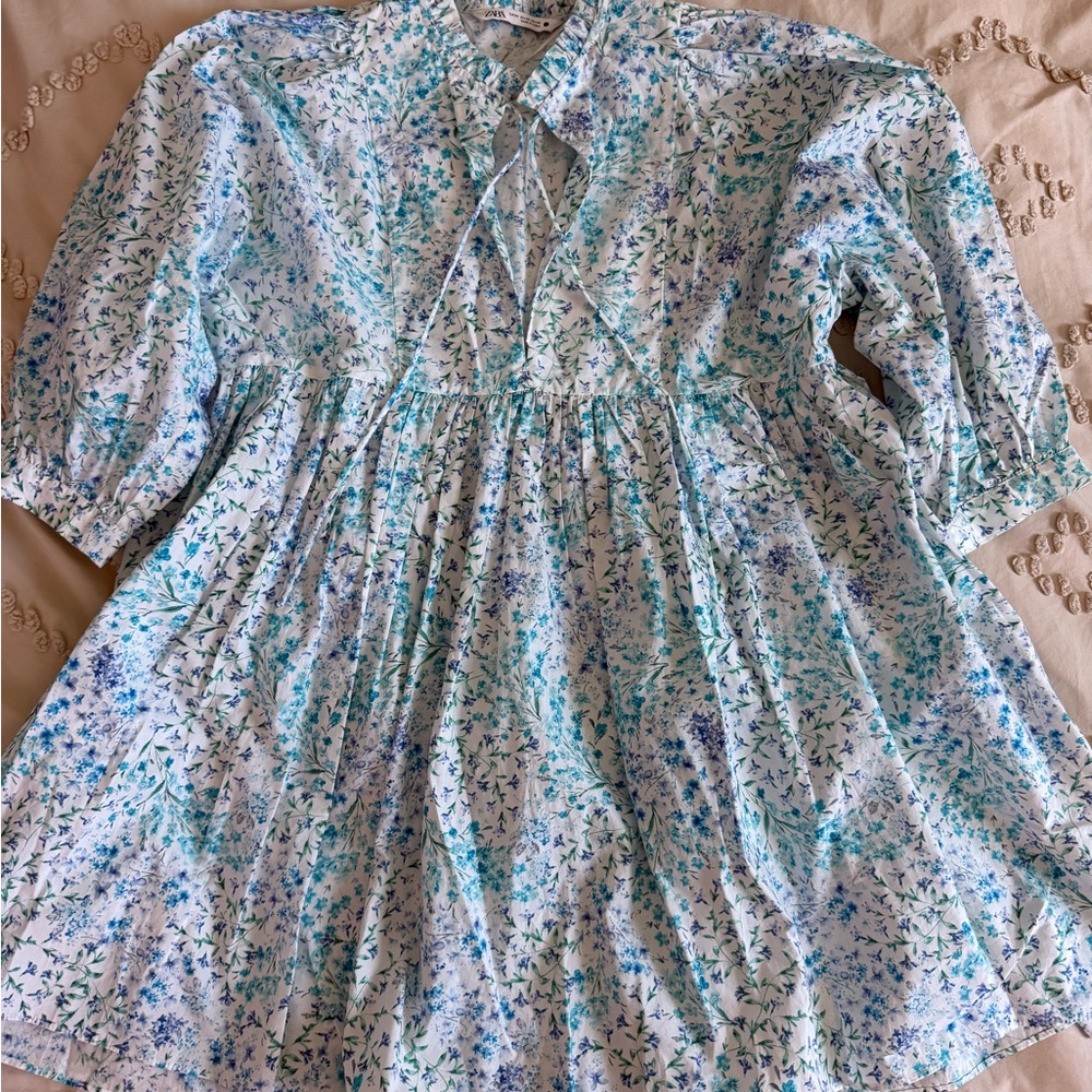 Zara Blue and White Floral Mini Dress